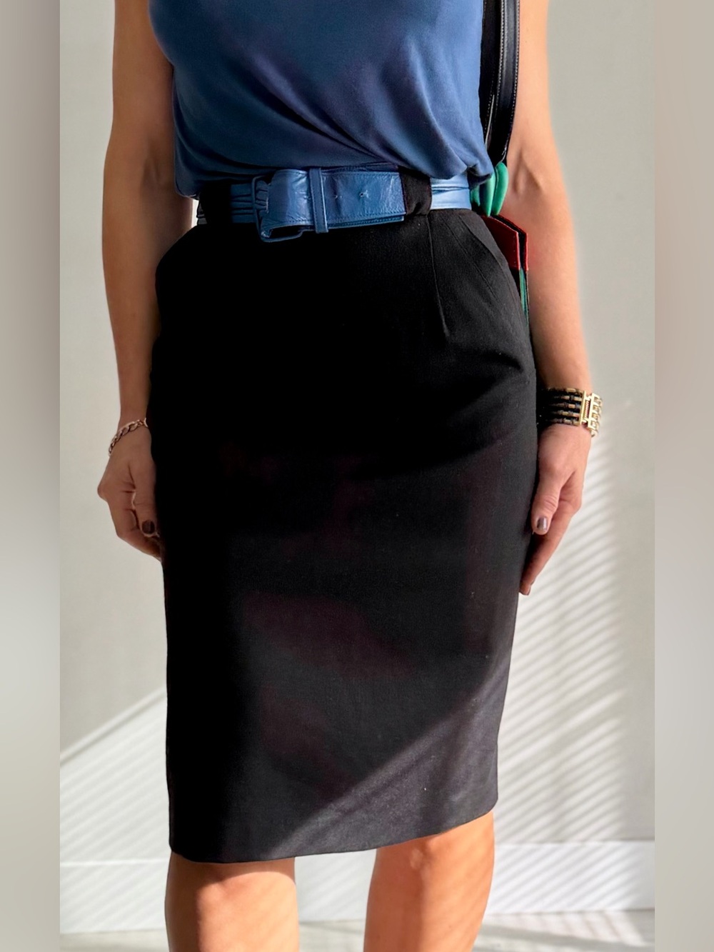 Vintage One + One Petites Black 100% Virgin Wool Pencil Skirt Size 4